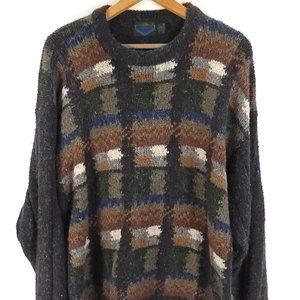 Vtg Etchings Sweater Men's Large Pullover Multicolor Geometric Wool Blend Retro